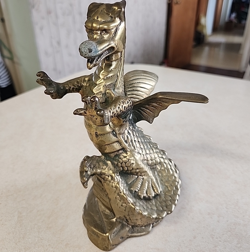 Vtg Brass Winged Dragon Sculpture Figure 7" Tall MSR Imports Dragon Slayer